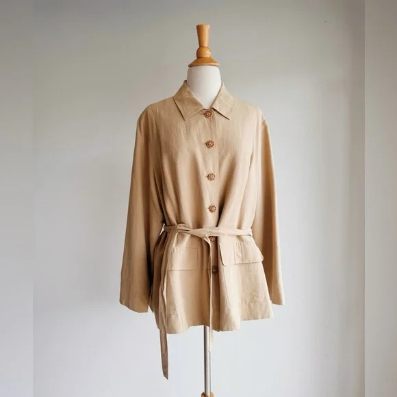 Laura Ashley Silk Linen Belted Jacket | Spring Neutral Quiet Luxury 1X - Picture 2 of 8